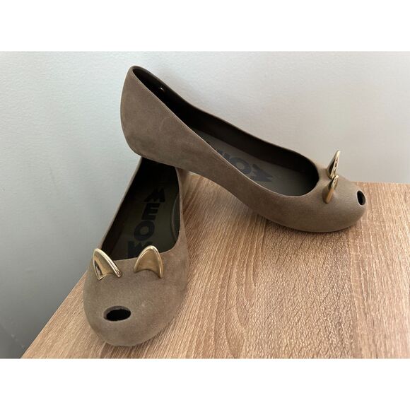 Melissa MEOW Cat Flats Gray Brown Peep Toe Ballet Shoes Womens sz 9 EU 40 - Picture 8 of 12